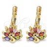 Oro Laminado Leverback Earring, Gold Filled Style Peacock Design, with Multicolor Cubic Zirconia, Polished, Golden Finish, 02.210.0229.1