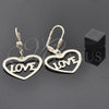 Oro Laminado Dangle Earring, Gold Filled Style Heart and Love Design, Diamond Cutting Finish, Golden Finish, 5.110.014
