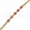 Oro Laminado Fancy Bracelet, Gold Filled Style Evil Eye Design, Red Resin Finish, Golden Finish, 03.63.2087.1.08