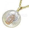 Oro Laminado Religious Pendant, Gold Filled Style Guadalupe Design, Diamond Cutting Finish, Tricolor, 05.380.0127
