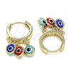 Oro Laminado Huggie Hoop, Gold Filled Style Evil Eye Design, Multicolor Resin Finish, Golden Finish, 02.63.2723.3.15