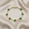 Oro Laminado Fancy Bracelet, Gold Filled Style with Green and White Cubic Zirconia, Polished, Golden Finish, 03.283.0311.07
