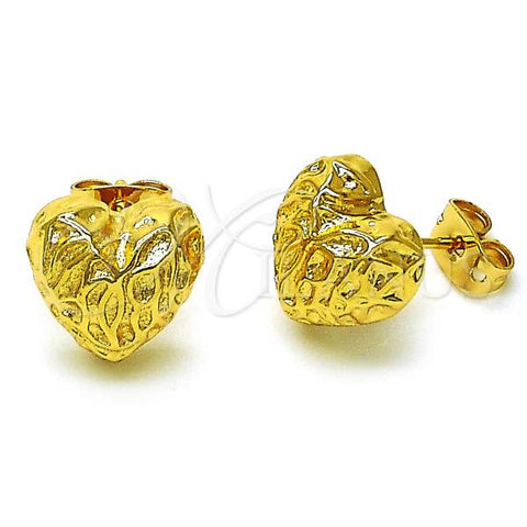 Oro Laminado Stud Earring, Gold Filled Style Heart Design, Polished, Golden Finish, 02.342.0350
