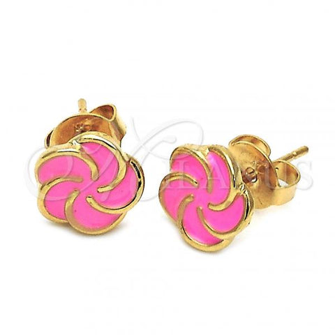 Oro Laminado Stud Earring, Gold Filled Style Flower Design, Pink Enamel Finish, Golden Finish, 02.64.0341 *PROMO*