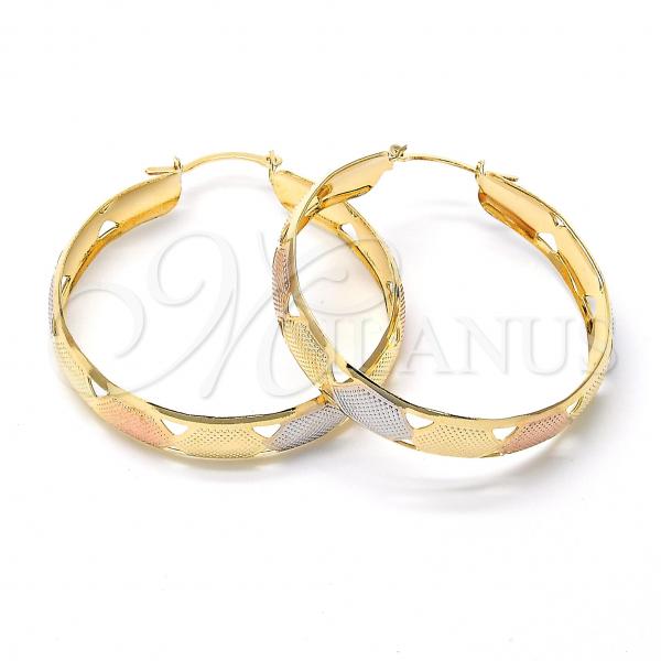 Oro Laminado Medium Hoop, Gold Filled Style Diamond Cutting Finish, Two Tone, 107.009