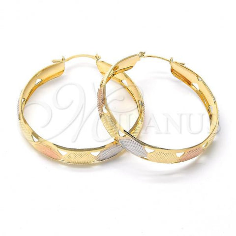 Oro Laminado Medium Hoop, Gold Filled Style Diamond Cutting Finish, Two Tone, 107.009