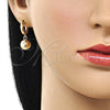 Oro Laminado Dangle Earring, Gold Filled Style Ball Design, Polished, Golden Finish, 02.195.0363
