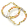 Oro Laminado Medium Hoop, Gold Filled Style Hollow Design, Diamond Cutting Finish, Tricolor, 02.170.0086.1.40