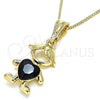 Oro Laminado Pendant Necklace, Gold Filled Style Little Boy and Heart Design, with Black Crystal, Polished, Golden Finish, 04.380.0008.20