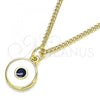 Oro Laminado Pendant Necklace, Gold Filled Style Evil Eye Design, White Enamel Finish, Golden Finish, 04.313.0033.20