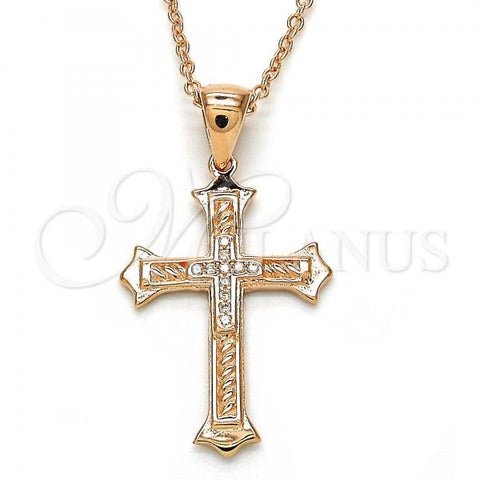 Sterling Silver Pendant Necklace, Cross Design, with White Micro Pave, Polished, Rose Gold Finish, 04.336.0117.1.16
