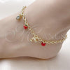 Oro Laminado Charm Anklet , Gold Filled Style Rolo Design, with White Micro Pave and Garnet Pearl, Red Enamel Finish, Golden Finish, 03.213.0364.10