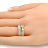 Oro Laminado Wedding Ring, Gold Filled Style Duo Design, with White Cubic Zirconia, Polished, Golden Finish, 01.99.0034.08 (Size 8)