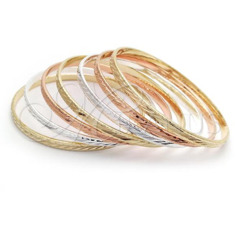 Gold Plated Semanario Bangle, Diamond Cutting Finish, Tricolor, 07.07.0002.05