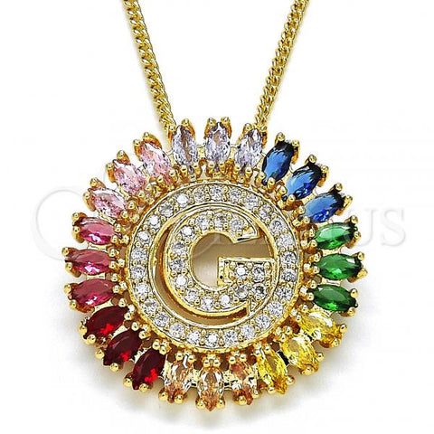 Oro Laminado Pendant Necklace, Gold Filled Style Initials Design, with Multicolor Cubic Zirconia, Polished, Golden Finish, 04.210.0012.1.20