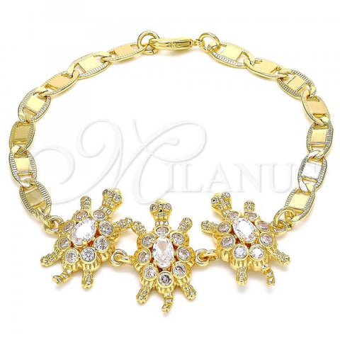 Oro Laminado Fancy Bracelet, Gold Filled Style Turtle Design, with White Cubic Zirconia, Polished, Golden Finish, 03.63.2133.08
