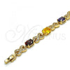 Oro Laminado Tennis Bracelet, Gold Filled Style Cat Design, with Multicolor Cubic Zirconia, Polished, Golden Finish, 03.206.0001.12.07