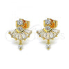 Oro Laminado Stud Earring, Gold Filled Style with White Cubic Zirconia, Polished, Golden Finish, 02.387.0094