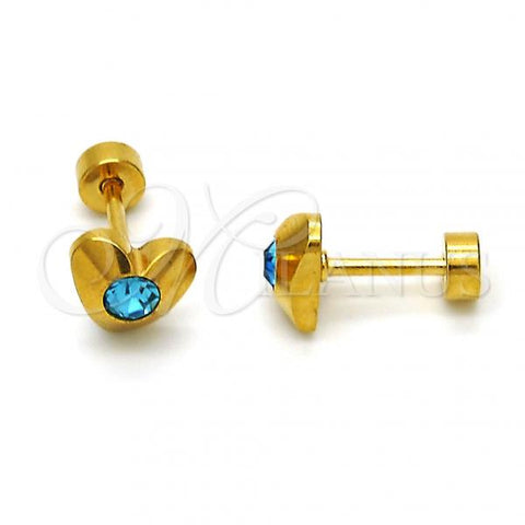 Stainless Steel Stud Earring, Heart Design, with Aqua Blue Crystal, Polished, Golden Finish, 02.271.0004.3