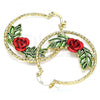 Oro Laminado Medium Hoop, Gold Filled Style Flower and Leaf Design, Polished, Tricolor, 02.351.0103.35