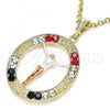 Oro Laminado Religious Pendant, Gold Filled Style Jesus and Greek Key Design, with Multicolor Crystal, Polished, Tricolor, 05.380.0034.1