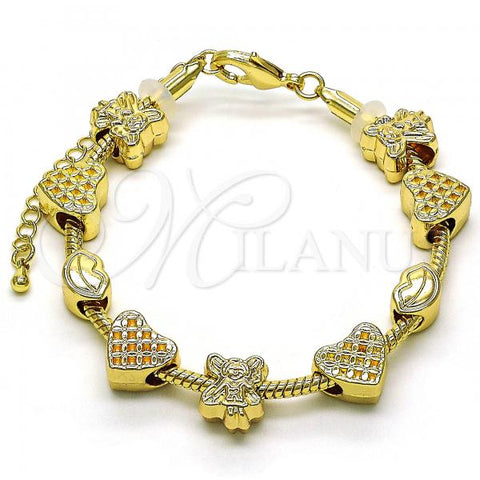 Oro Laminado Fancy Bracelet, Gold Filled Style Little Girl and Heart Design, Polished, Golden Finish, 03.63.2263.07