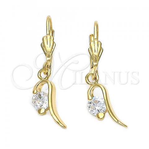 Oro Laminado Dangle Earring, Gold Filled Style with White Cubic Zirconia, Polished, Golden Finish, 5.073.009