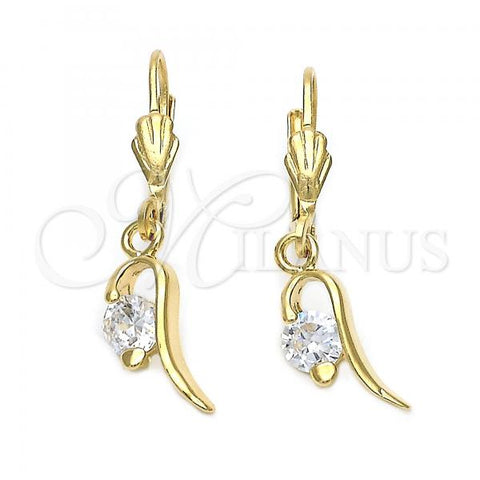 Oro Laminado Dangle Earring, Gold Filled Style with White Cubic Zirconia, Polished, Golden Finish, 5.073.009