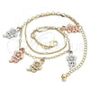 Oro Laminado Charm Anklet , Gold Filled Style Flower Design, Polished, Tricolor, 03.331.0108.10
