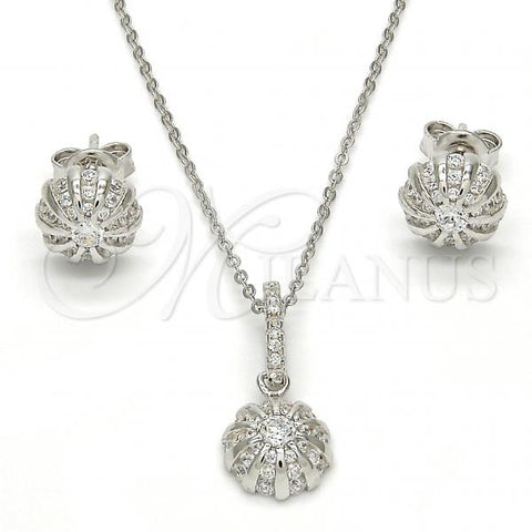 Sterling Silver Earring and Pendant Adult Set, with White Micro Pave and White Crystal, Polished, Rhodium Finish, 10.275.0008