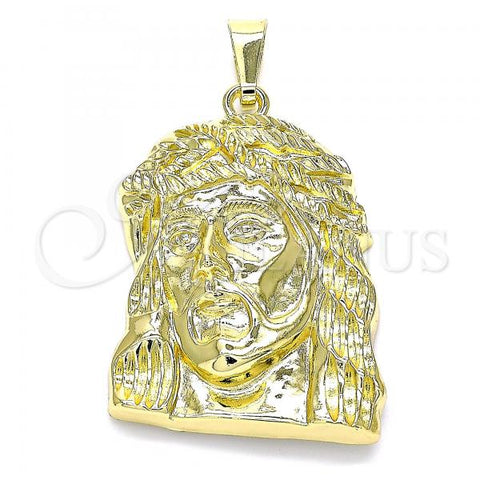 Oro Laminado Religious Pendant, Gold Filled Style Jesus Design, Diamond Cutting Finish, Golden Finish, 5.187.005