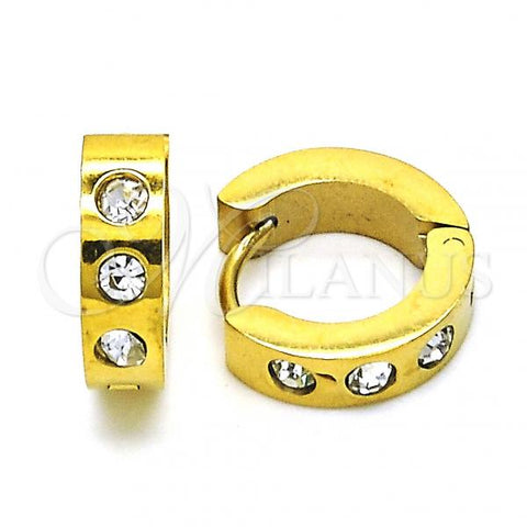 Stainless Steel Huggie Hoop, with White Crystal, Polished, Golden Finish, 02.216.0049.15