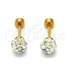Stainless Steel Stud Earring, Ball Design, with Aurore Boreale Crystal, Polished, Golden Finish, 02.271.0010