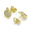 Oro Laminado Stud Earring, Gold Filled Style Owl Design, with White Micro Pave, Polished, Golden Finish, 02.156.0549