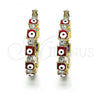 Oro Laminado Small Hoop, Gold Filled Style Evil Eye Design, with White Crystal, Red Enamel Finish, Golden Finish, 02.213.0365.25