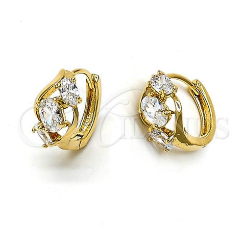 Oro Laminado Huggie Hoop, Gold Filled Style with White Cubic Zirconia, Polished, Golden Finish, 5.131.029