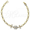 Oro Laminado Fancy Bracelet, Gold Filled Style Flower Design, with White Cubic Zirconia, Polished, Golden Finish, 5.027.011