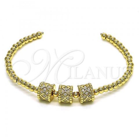 Oro Laminado Individual Bangle, Gold Filled Style Ball Design, with White Micro Pave, Polished, Golden Finish, 07.228.0006