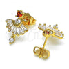 Oro Laminado Stud Earring, Gold Filled Style with Garnet and White Cubic Zirconia, Polished, Golden Finish, 02.387.0094.1