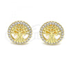 Oro Laminado Stud Earring, Gold Filled Style Tree Design, with White Micro Pave, Polished, Golden Finish, 02.156.0534