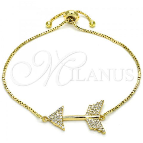 Oro Laminado Adjustable Bolo Bracelet, Gold Filled Style with White Cubic Zirconia, Polished, Golden Finish, 03.316.0022.10