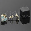 Oro Laminado Stud Earring, Gold Filled Style Heart and Flower Design, with White Crystal, Acqua Enamel Finish, Golden Finish, 02.64.0272 *PROMO*
