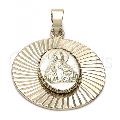Oro Laminado Religious Pendant, Gold Filled Style Sagrado Corazon de Jesus Design, Diamond Cutting Finish, Golden Finish, 5.193.008