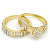 Oro Laminado Wedding Ring, Gold Filled Style Duo Design, with White Cubic Zirconia, Polished, Golden Finish, 01.99.0034.07 (Size 7)