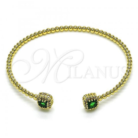 Oro Laminado Individual Bangle, Gold Filled Style Ball and Cluster Design, with Green Cubic Zirconia and White Micro Pave, Polished, Golden Finish, 07.228.0004.2