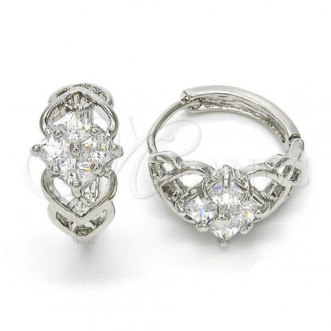 Oro Laminado Huggie Hoop, Gold Filled Style with White Cubic Zirconia, Polished, Rhodium Finish, 02.267.0040.15