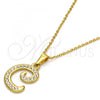 Stainless Steel Pendant Necklace, Initials and Rolo Design, with White Crystal, Polished, Golden Finish, 04.238.0003.18