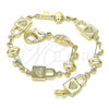 Oro Laminado Fancy Bracelet, Gold Filled Style Lock and key Design, Polished, Golden Finish, 03.326.0021.06