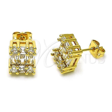 Oro Laminado Stud Earring, Gold Filled Style Baguette Design, with White Cubic Zirconia, Polished, Golden Finish, 02.342.0297