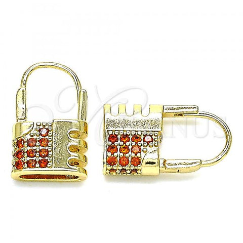 Oro Laminado Small Hoop, Gold Filled Style Lock Design, with Garnet Micro Pave, Polished, Golden Finish, 02.210.0529.12